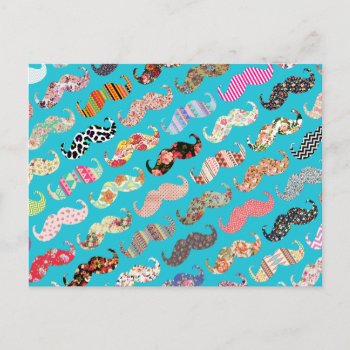 Funny Girly Turquoise Floral Aztec Mustaches Postcard by mustache_designs at Zazzle