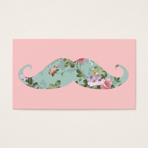 Funny Girly Vintage Red Pink Floral Mustache Business Cards
