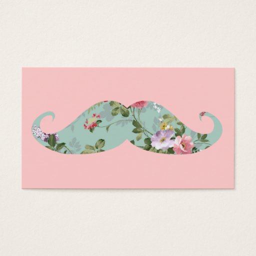 Customizable Funny Girly Vintage Red Pink Floral Mustache Business Cards