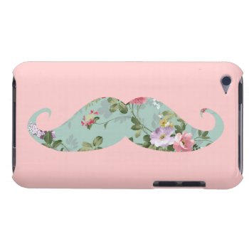 Funny Girly Vintage Red Pink Floral Mustache Barely There Ipod Cover by mustache_designs at Zazzle
