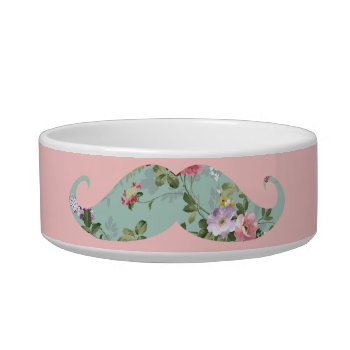 Funny Girly Vintage Red Pink Floral Mustache Bowl by mustache_designs at Zazzle