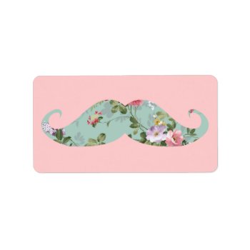 Funny Girly Vintage Red Pink Floral Mustache Label by mustache_designs at Zazzle