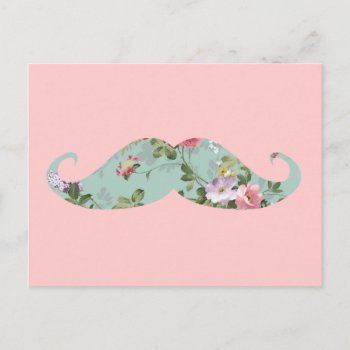 Funny Girly Vintage Red Pink Floral Mustache Postcard by mustache_designs at Zazzle