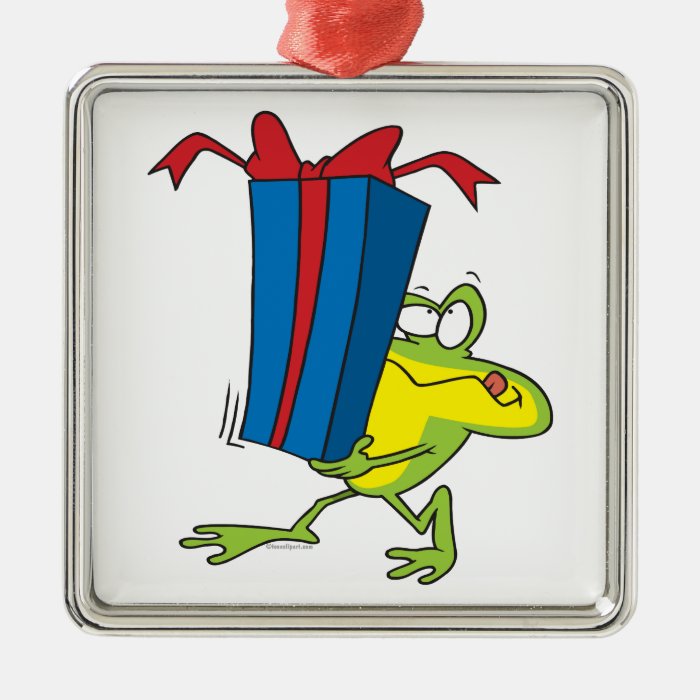 funny giving present froggy frog animal cartoon christmas ornament