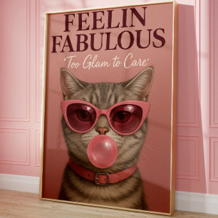 Funny Glam Cat Wall Art Print Fabulous Pink Cat