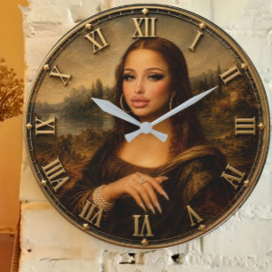Funny Glam Mona Lisa Modern Diva Renaissance Art Large Clock