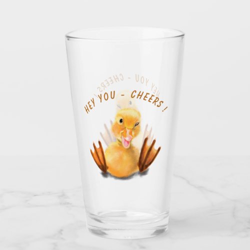 Funny Glass Gift with Happy Duck _ Cheers