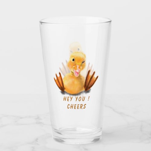 Funny Glass Gift with Happy Playful Duck _ Cheers