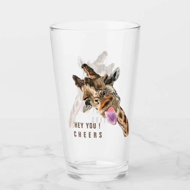 Funny Glass Playful Giraffe Cheers - Custom Text (Front)