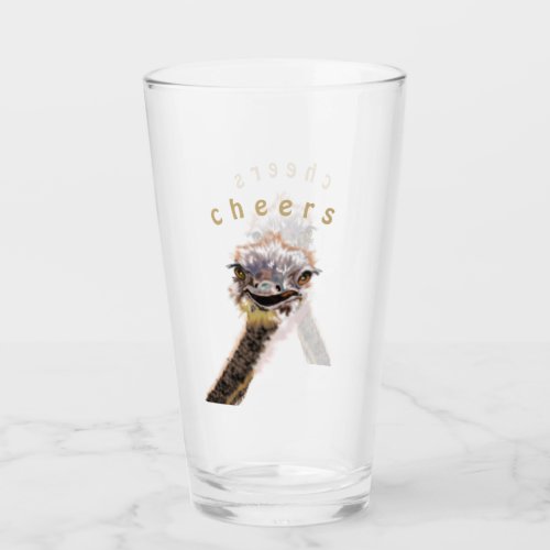 Funny Glass Playful Ostrich _ Cheers _ Your Text