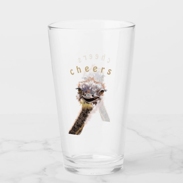 Funny Glass Playful Ostrich - Cheers - Your Text (Front)