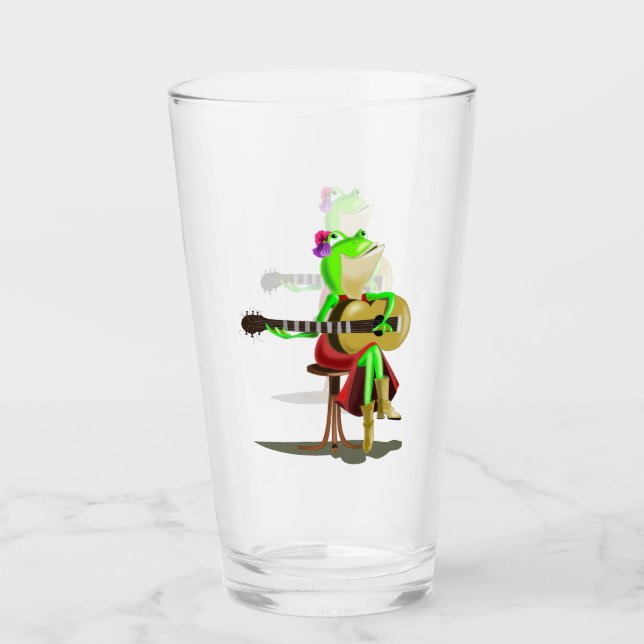 Funny Glass with Frog Playing Guitar (Front)