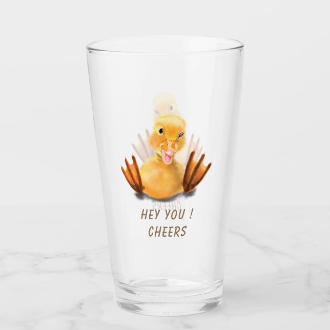 Funny Glass with Playful Duck Smile - Cheers (Front)