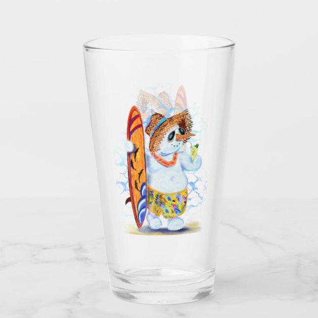 Funny Glass with Summer Snowman Surfer (Front)