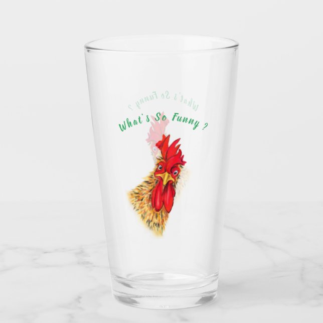 Funny Glass with Surprised Rooster - Custom Text (Front)