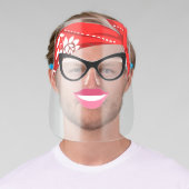 Funny Glasses, Bandana & Pink Lips Face Shield (Insitu)