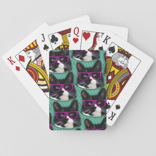 Funny Glasses Tuxedo Cat Cool Epic Pattern Poker Cards