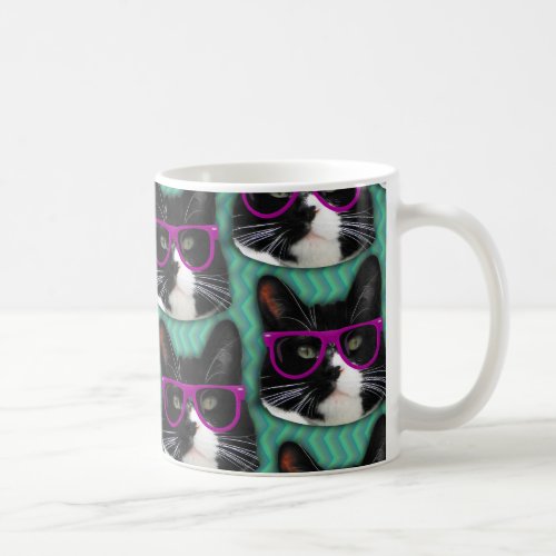 Funny Glasses Tuxedo Cat Pattern Epic Design Coffee Mug