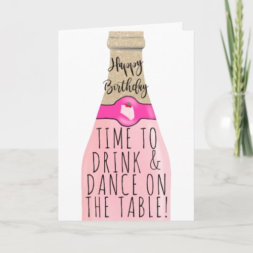Funny glitter bubbly bottle chic birthday card