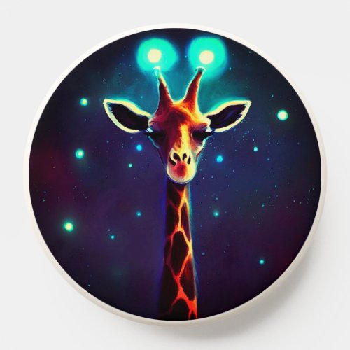 Funny Glowing Light Giraffe Galaxy Stars Dark Blue PopSocket