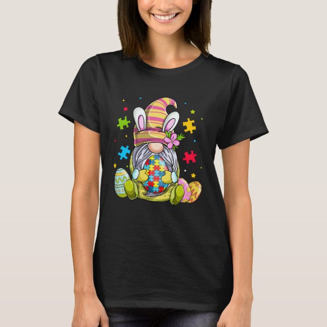 Funny Gnome Autism Awareness Happy Easter Day Bunn T-Shirt (Front)