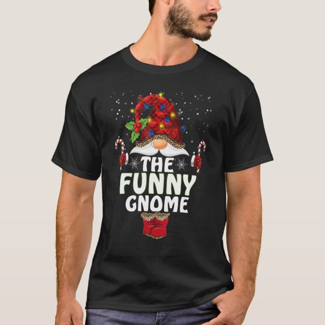 Funny Gnome Buffalo Plaid Matching Family Christma T-Shirt (Front)