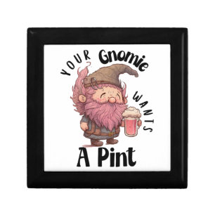 Funny Gnome Drinking Beer Pun Your Gnomie Wants A Gift Box