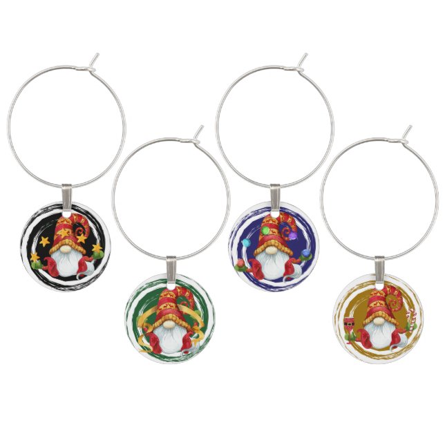 Funny Gnome Elf Christmas Wine Charm (Staggered)