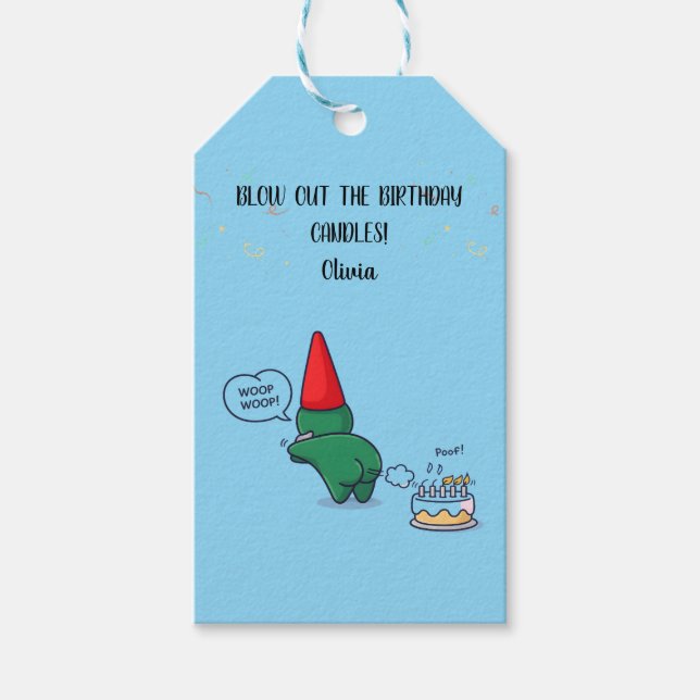 Funny Gnome Fart Birthday Gift Tag  (Front)