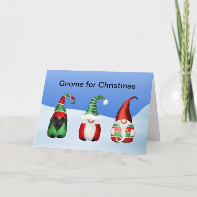 Funny Gnome for Christmas - Three Gnomes Christmas Card (Front)