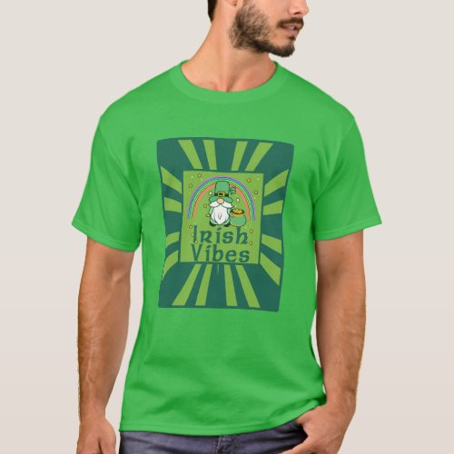 Funny Gnome Irish Vibes with Rainbow T_Shirt