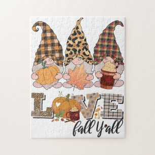 Funny Gnome loves fall, pumpkin season Jigsaw Puzzle