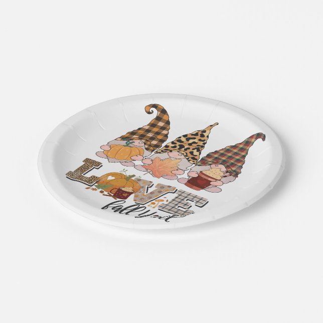 Funny Gnome loves fall, pumpkin season Paper Plates (Angled)
