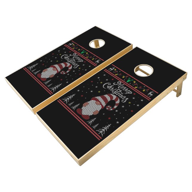 Funny Gnome Merry Christmas Cornhole Set (Angled)