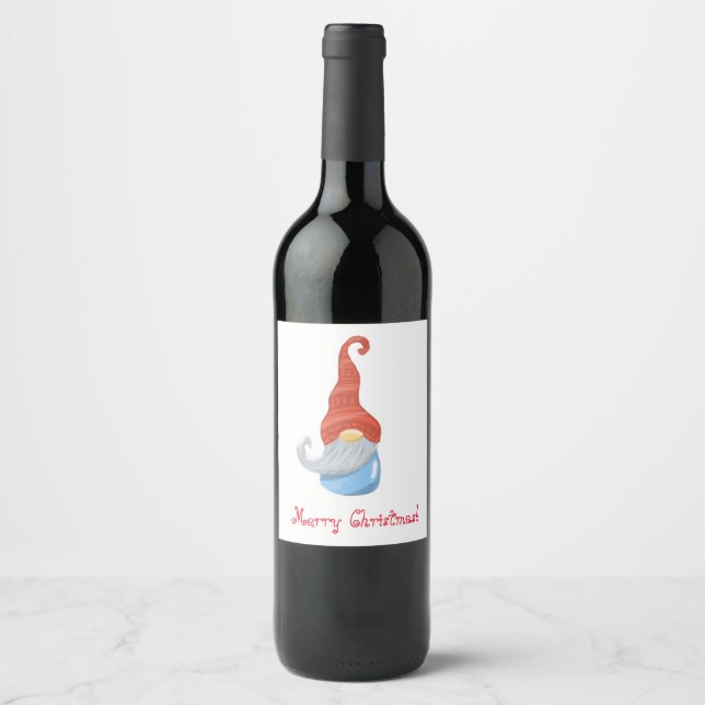 Funny Gnome Merry Christmas Wine Label – Holiday  (Front)