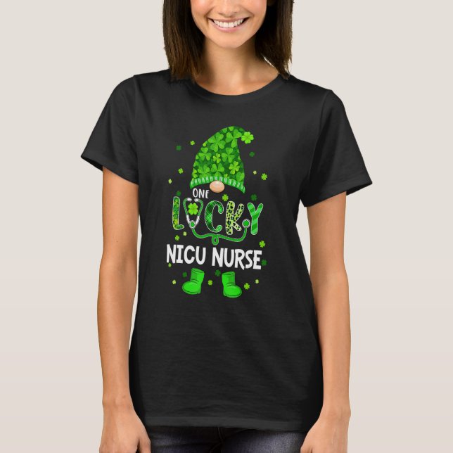 Funny Gnome One Lucky NICU Nurse St Patricks Day S T-Shirt (Front)