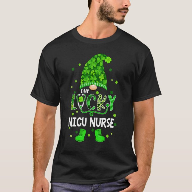 Funny Gnome One Lucky NICU Nurse St Patricks Day S T-Shirt (Front)