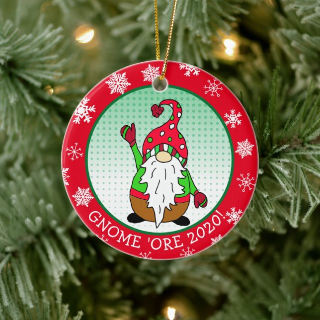 Funny Gnome Pun Christmas Ceramic Ornament (Tree)