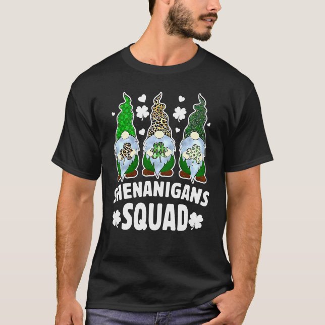 Funny Gnome Shenanigans Squad Shamrock St Patricks T-Shirt (Front)