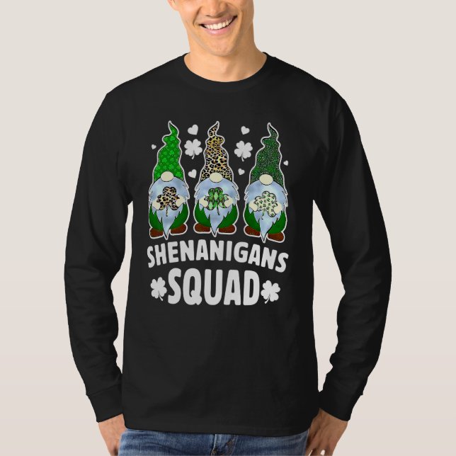 Funny Gnome Shenanigans Squad Shamrock St Patricks T-Shirt (Front)