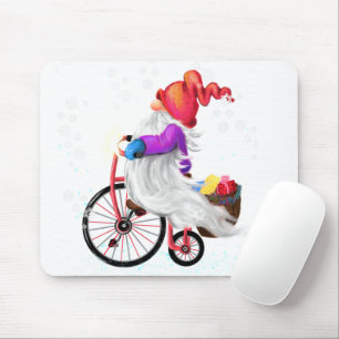 Funny Gnome with Bike and Gifts - Merry Christmas Mouse Pad