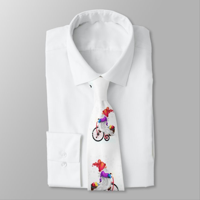 Funny Gnome with Bike and Gifts - Merry Christmas Neck Tie (Tied)