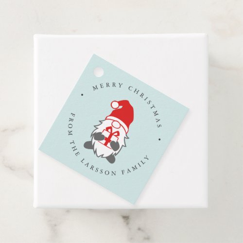 Funny Gnome with Christmas Present and Santa Hat Favor Tags