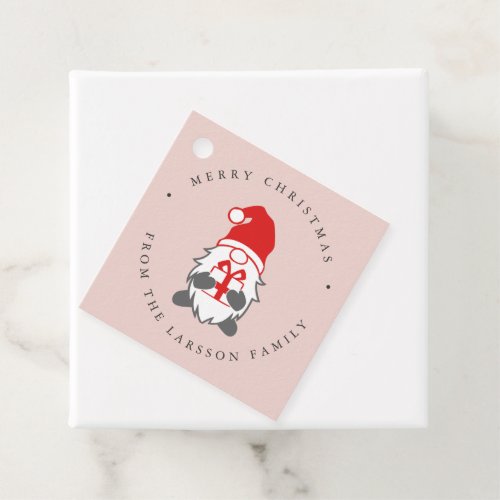 Funny Gnome with Christmas Present and Santa Hat Favor Tags