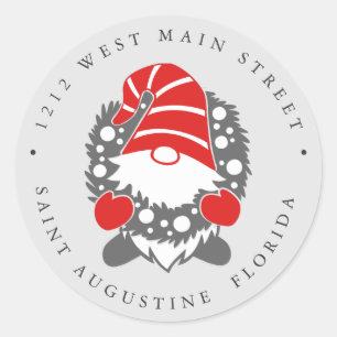 Funny Gnome with Garland Christmas Return address Classic Round Sticker