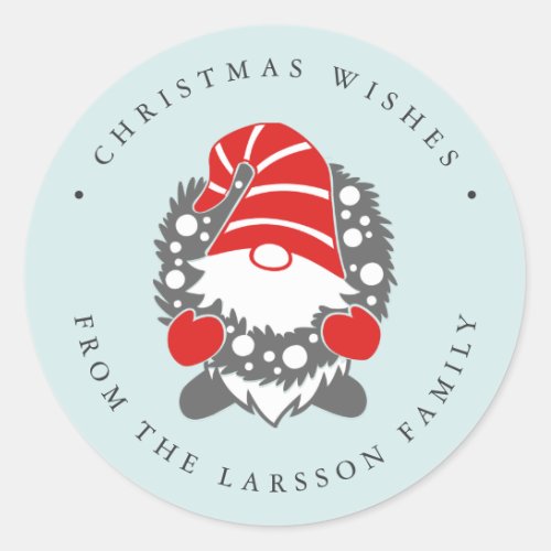 Funny Gnome with Garland Mint Festive Classic Round Sticker
