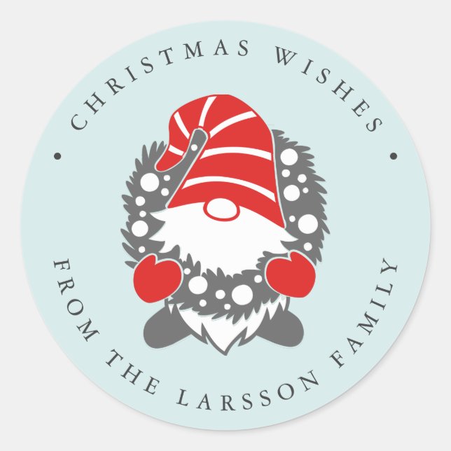 Funny Gnome with Garland Mint Festive Classic Round Sticker (Front)