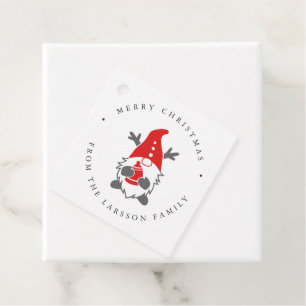 Funny Gnome with Reindeer Antlers Christmas Favor Tags