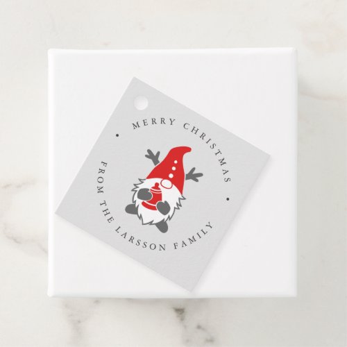 Funny Gnome with Reindeer Antlers Christmas Grey Favor Tags