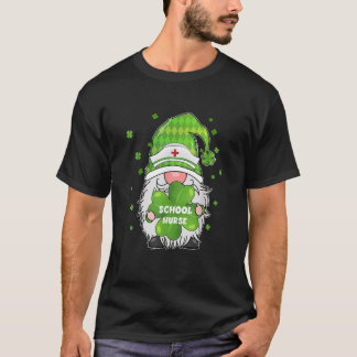 Funny Gnome With Shamrock School Nurse St Patricks T-Shirt